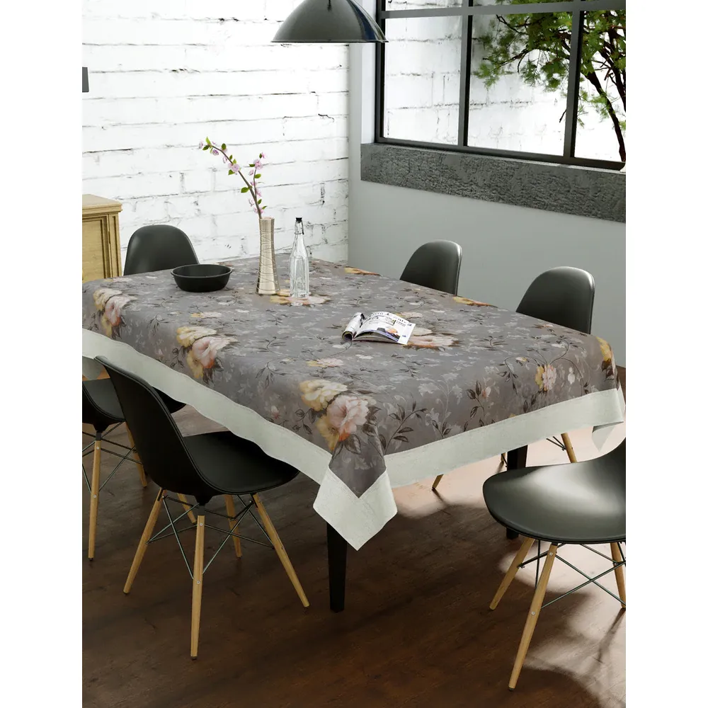 Clasiko Timeless Designer Floral 6-Seater Table Cover in Grey