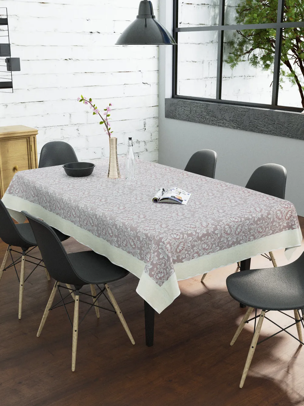 Clasiko Timeless Designer Floral Brown 6-Seater Table Cover