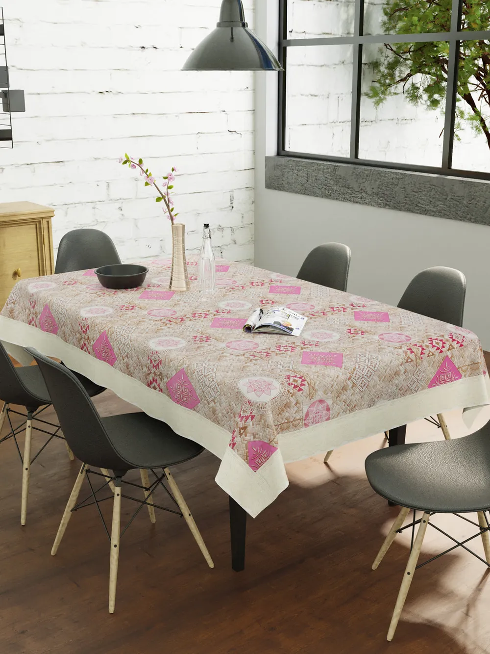 Clasiko Timeless Designer Floral Pink 6-Seater Table Cover