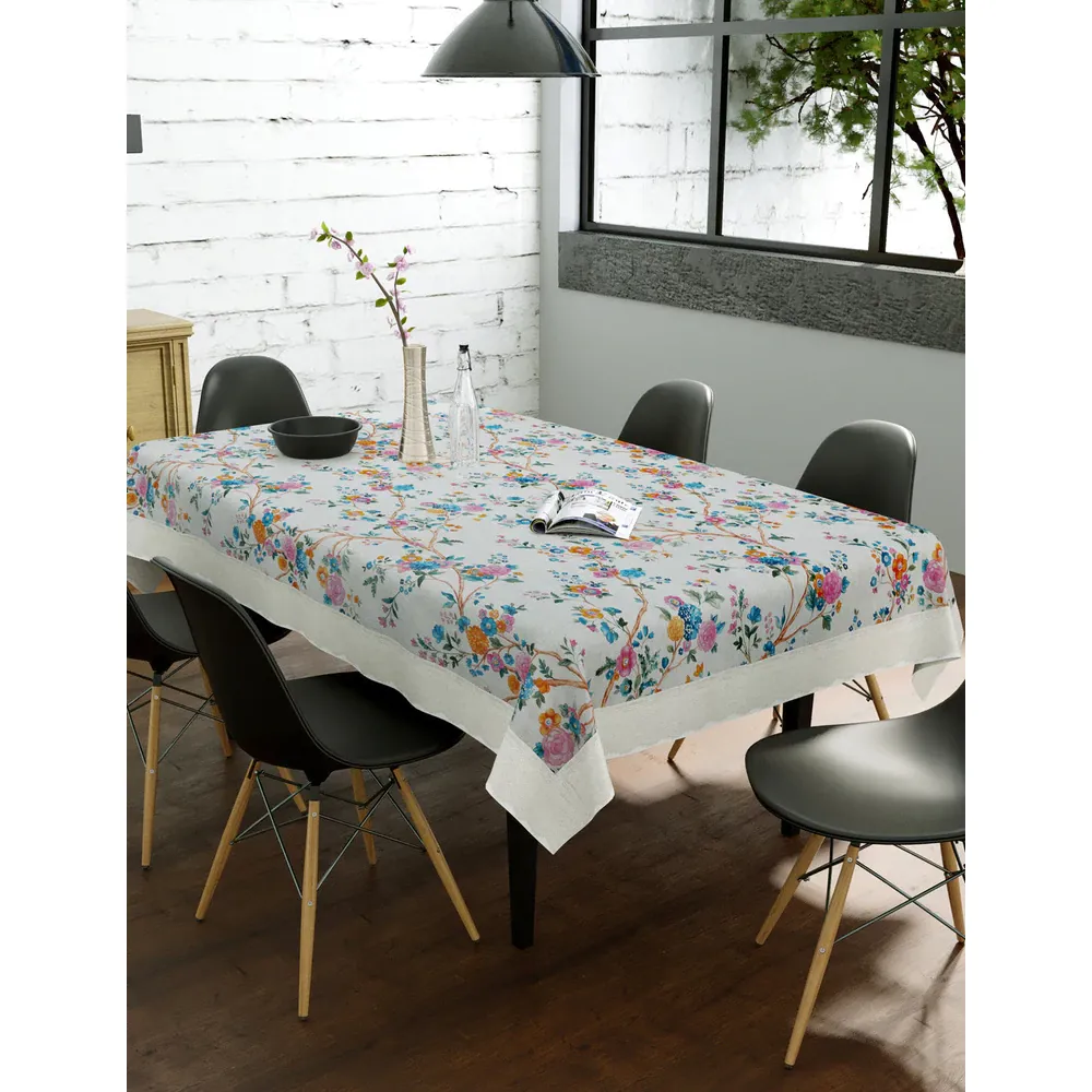 Clasiko Timeless Designer Floral Vines 6-Seater Table Cover in Multi-color