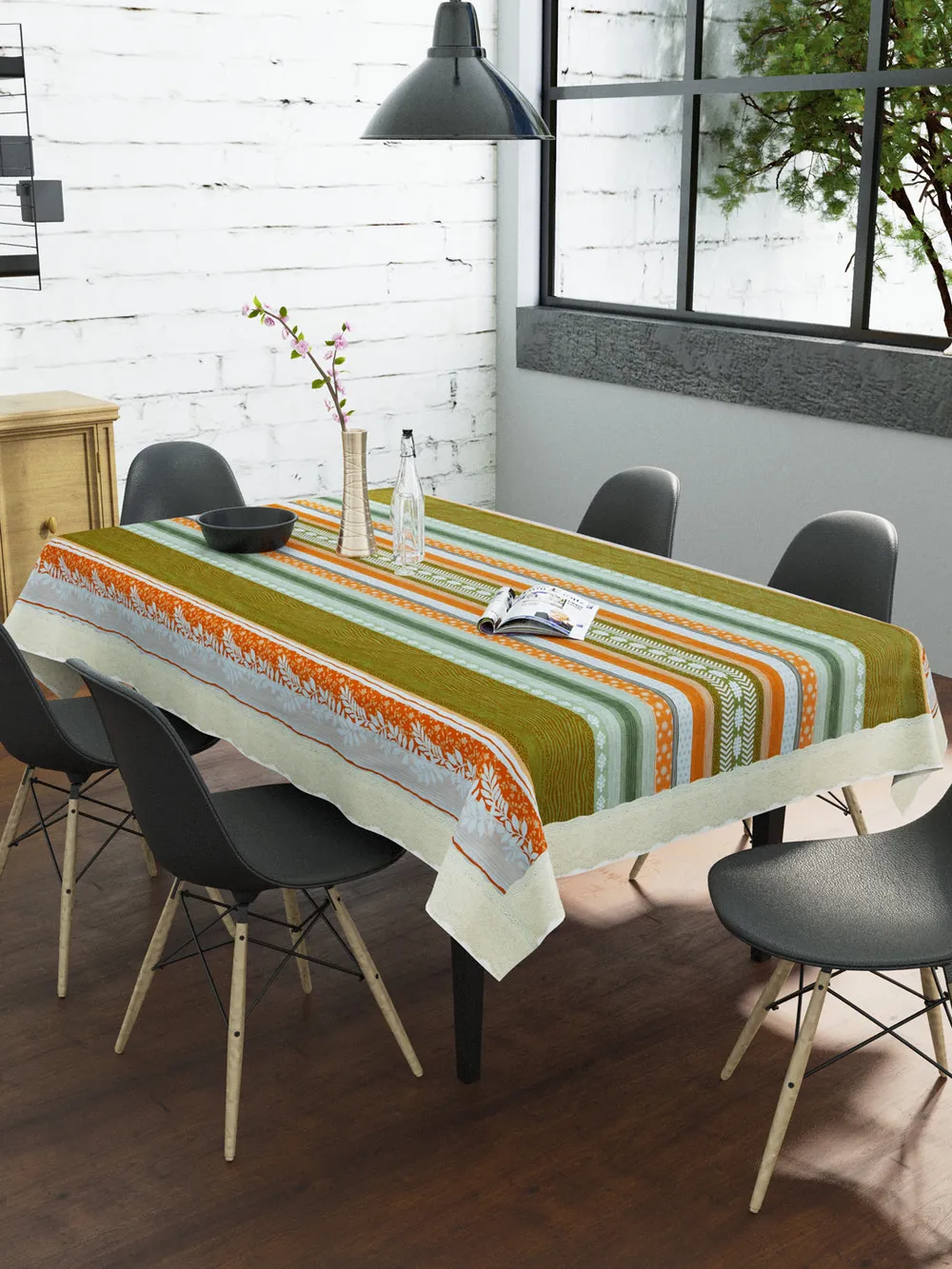 Clasiko Timeless Designer Orange & Green 6-Seater Table Cover