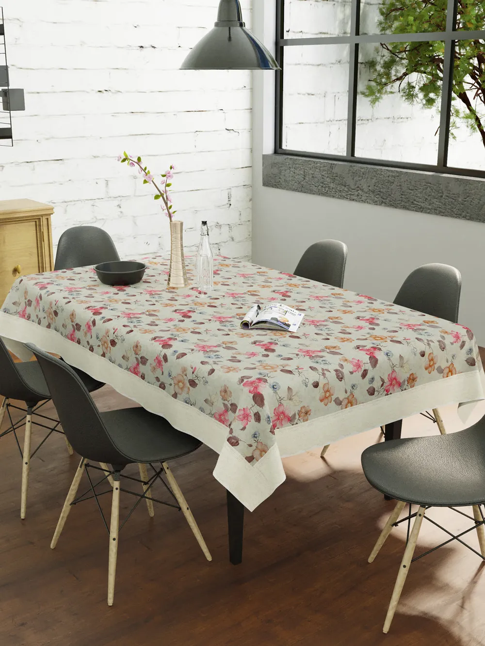 Clasiko Timeless Designer Pastel Green & Pink 6-Seater Table Cover