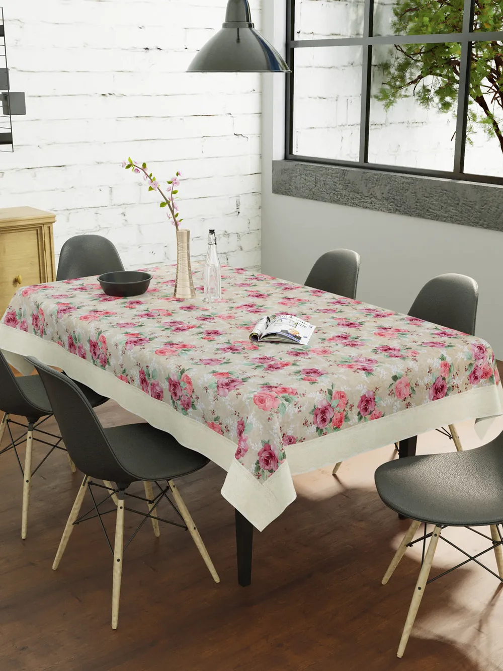 Clasiko Timeless Designer Pink Rose 6-Seater Table Cover