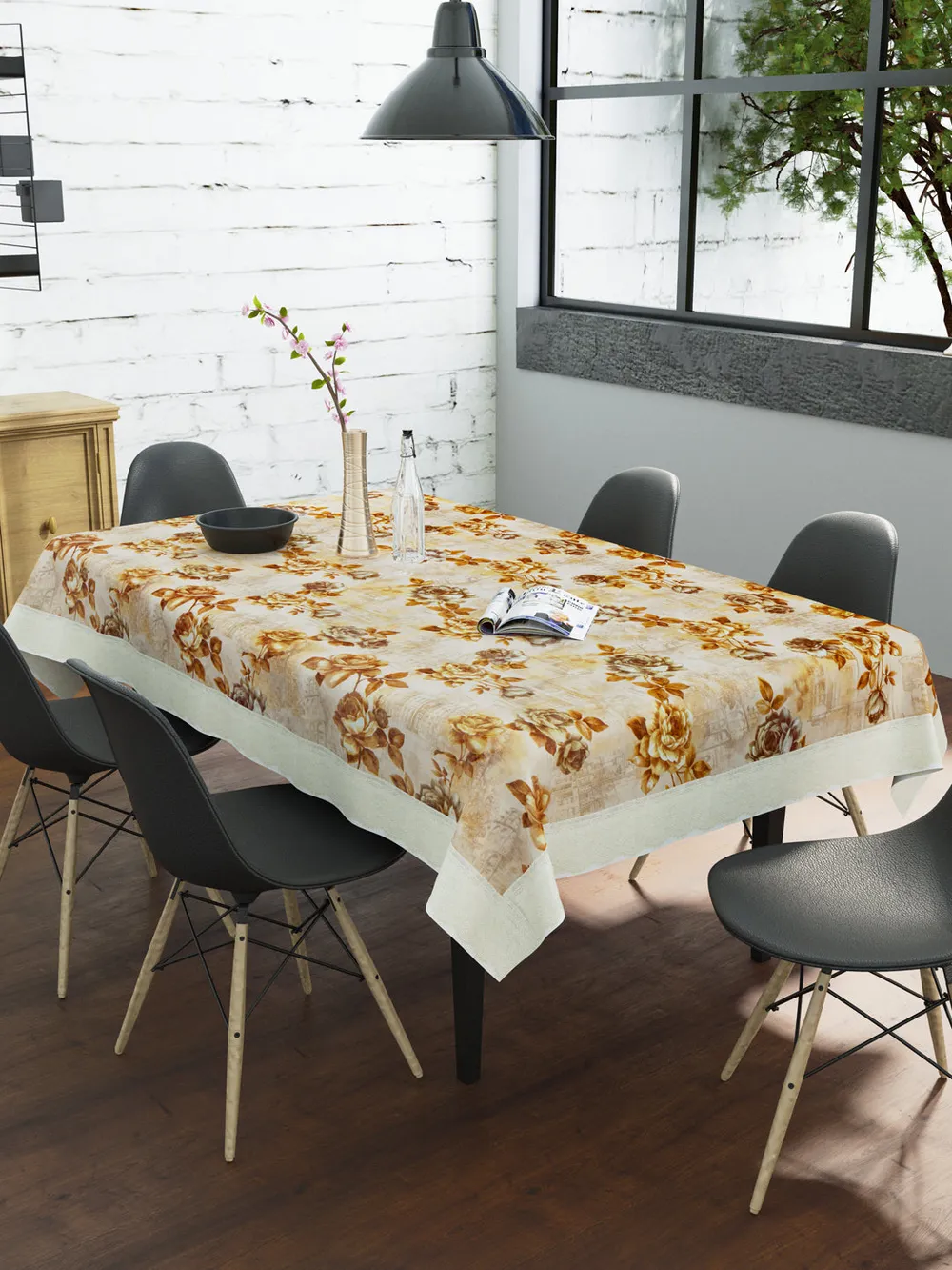 Clasiko Timeless Designer Yellow Big Floral 6-Seater Table Cover