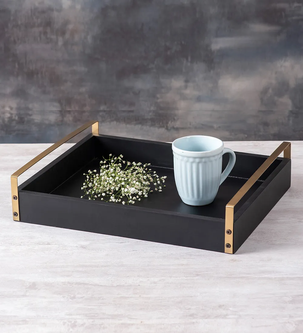 Classic Black MDF Wood Serving Tray