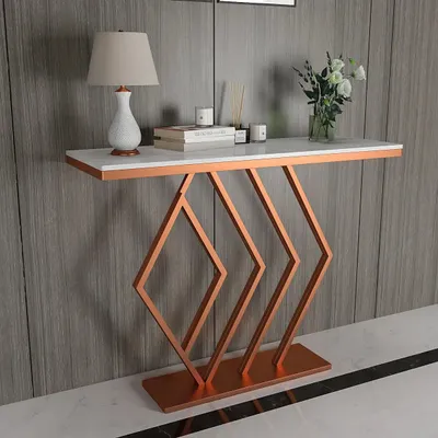 Classic Copper Console Table In Geometric Pattern