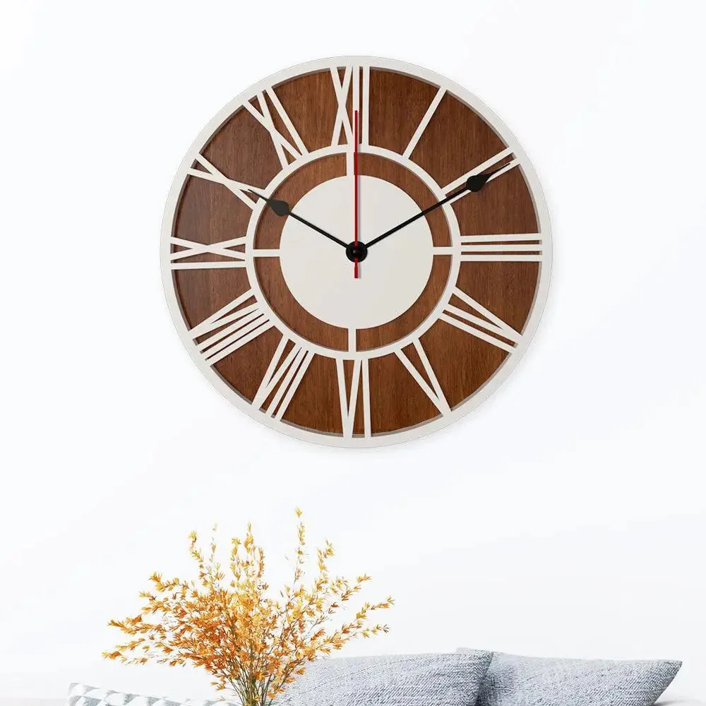 Classic Roman Number Dual Layer Wooden Wall Clock