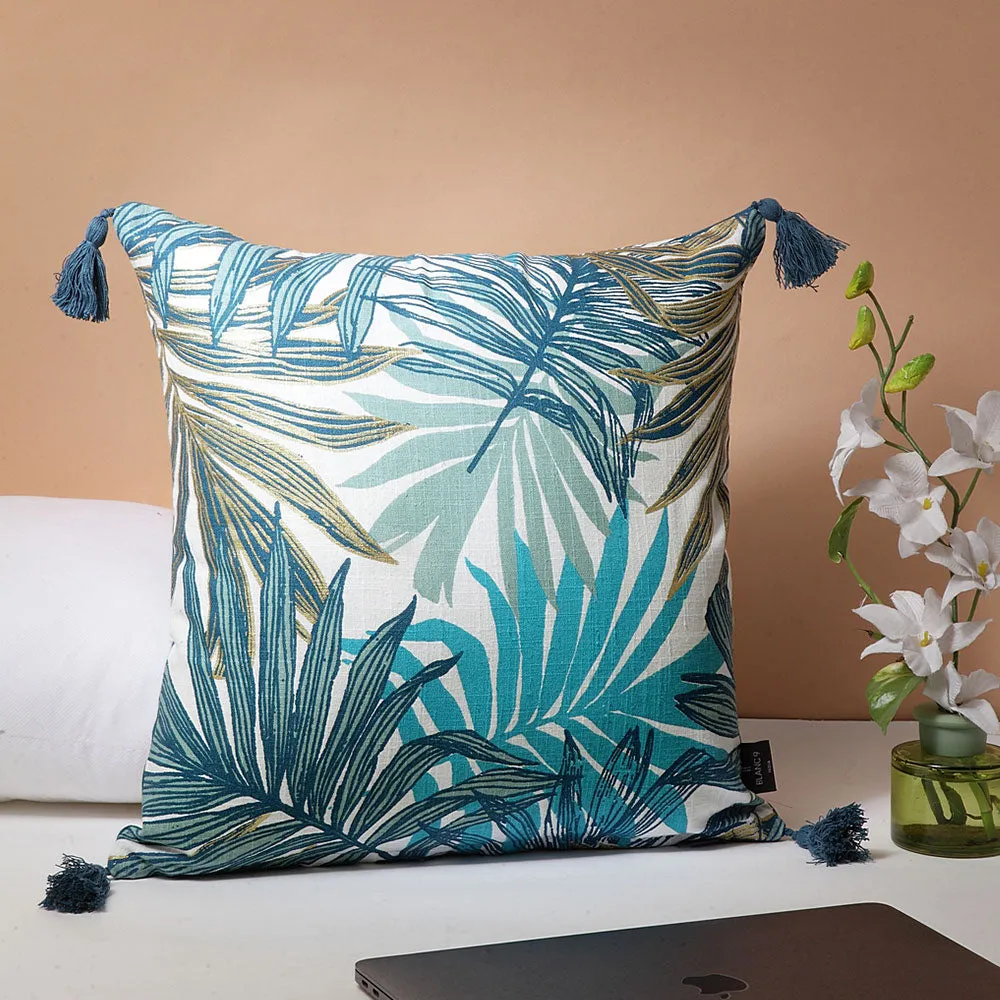 Classic Tropical Printed Blue 100% Cotton Cushion Cover Set Of 1