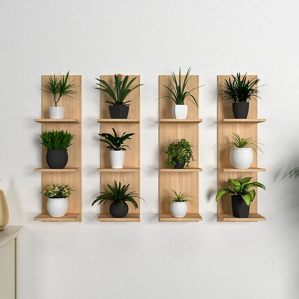 Classic Vertical Oak Finish Planter Shelves Set Of 4