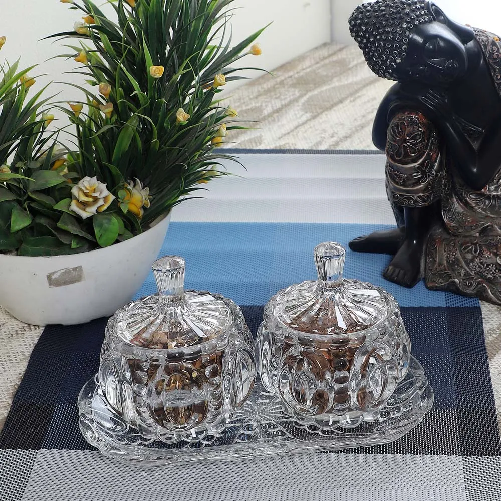 Clear Glass Pumpkin Design Candy Bowl With Tray