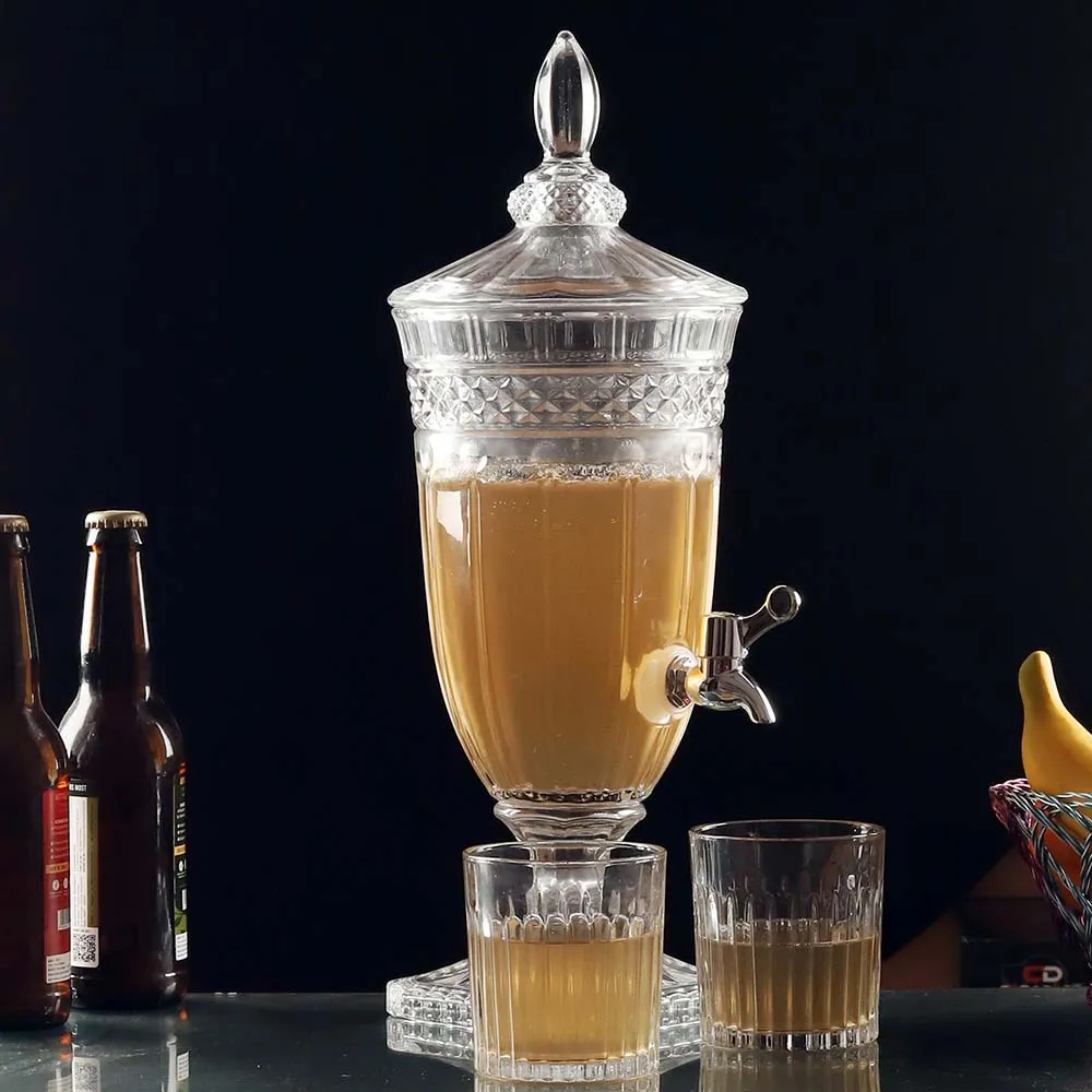 Clear Glass Tapered Cutting Edge Pitcher With 6 Whiskey Glasses