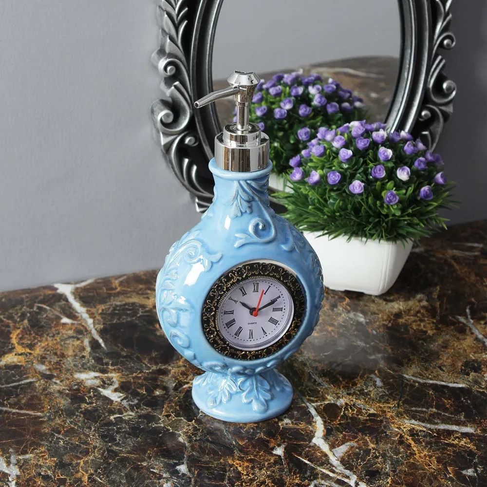 Clock Encarved Blue Liquid Soap Dispenser