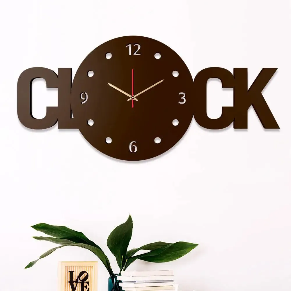 Clock Text Shape Wooden Wall Clock