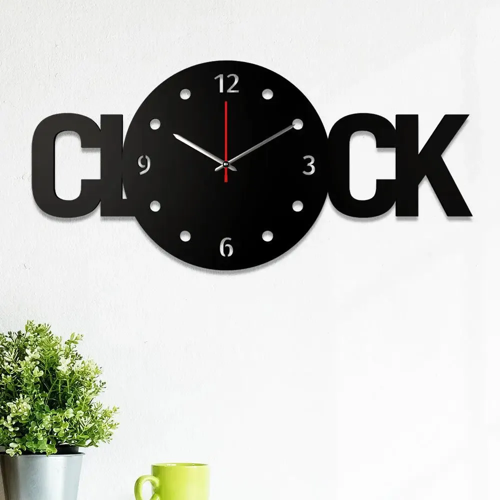 Clock Text Shape Wooden Wall Clock