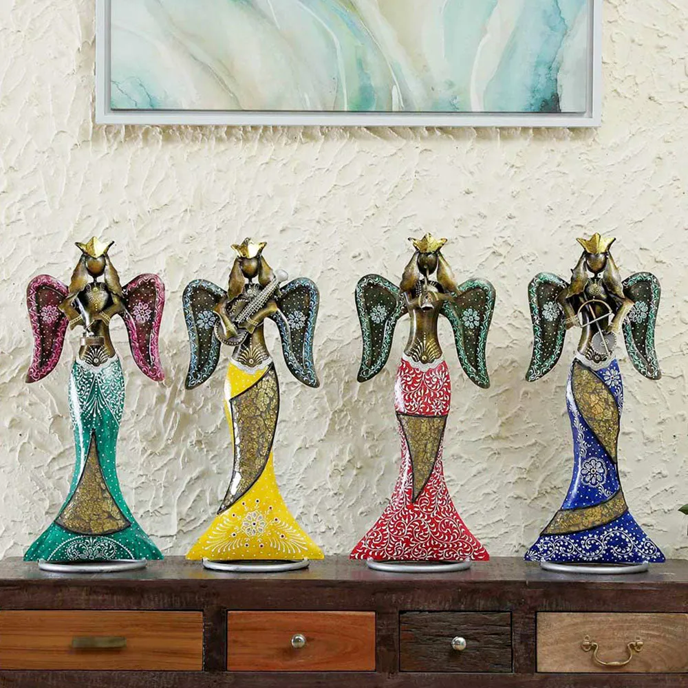 Colorful Angels Rajasthani Art Table Accents / Showpiece Set Of 4