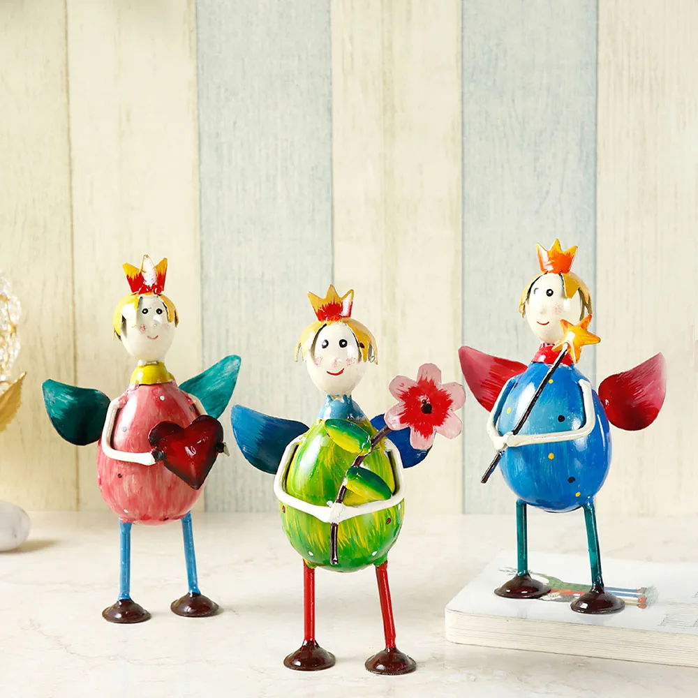 Colorful Decorative Angel Metal Figurine / Showpiece Set Of 3