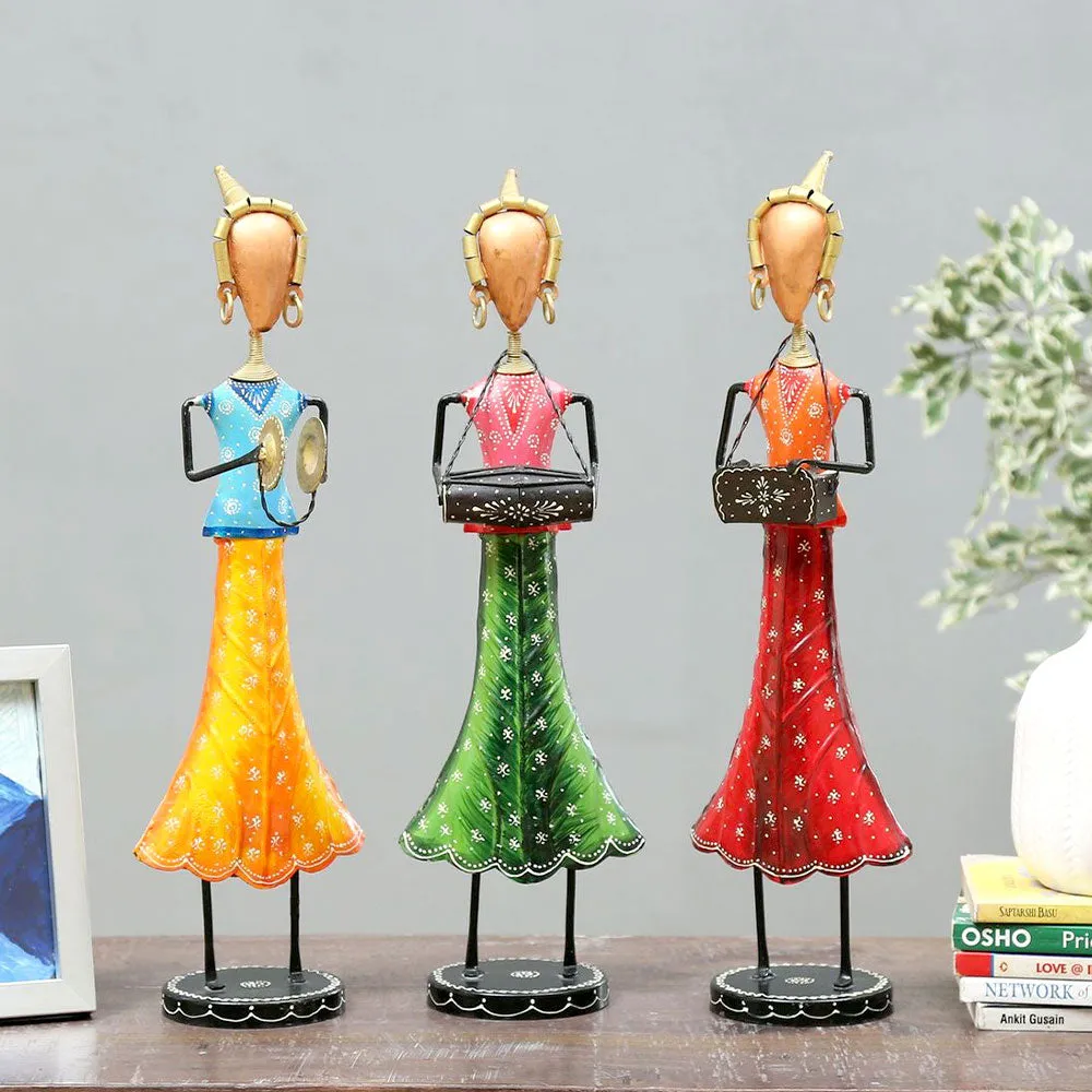 Colorful Ladies Playing Music Figurine / Showpiece Set Of 3