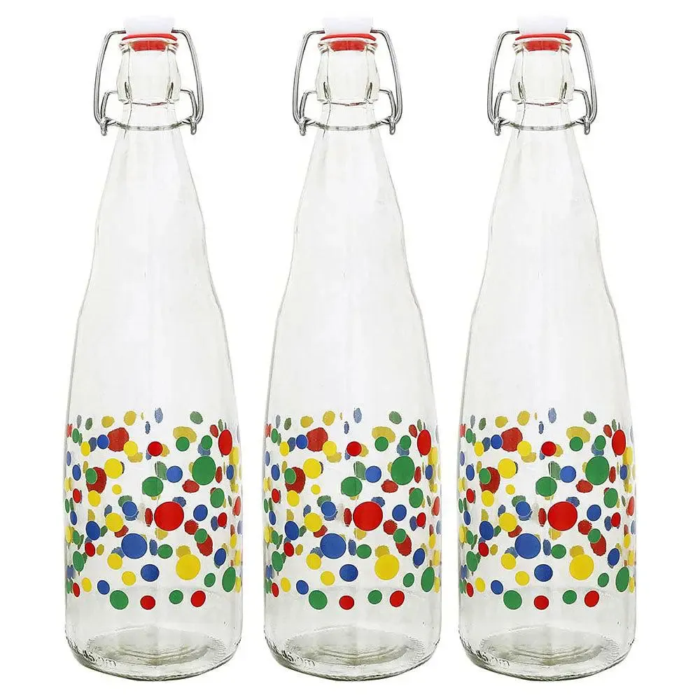 Colorful Polka Dotted Glass Water Bottle With Cork Set Of 3