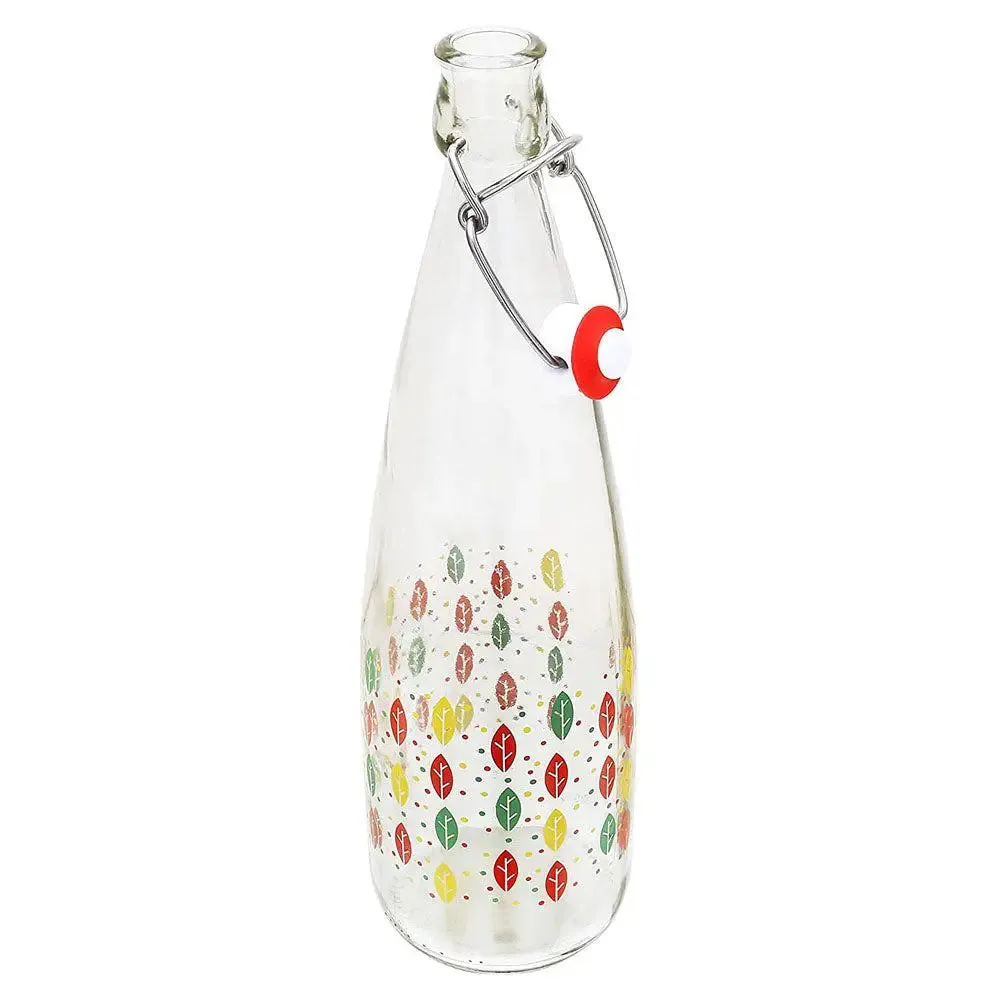 Colorful Printed Glass Water Bottle With Cork Set Of 2