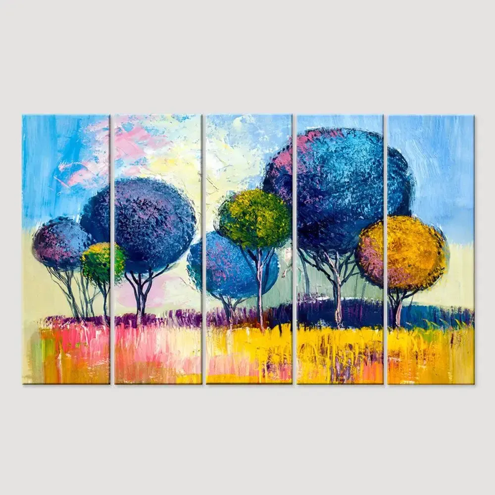 Colorful Trees Scenery  5 Pieces Wall Painting for Living Room, Bedroom, Office Decoration