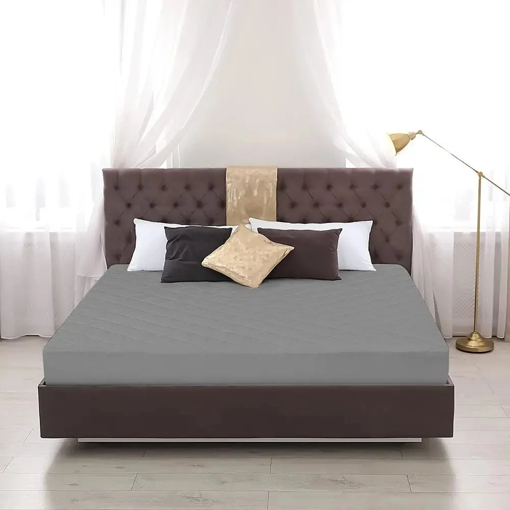 Comfortable &amp; Water Resistant Grey Quilted Mattress Cover - Queen Size