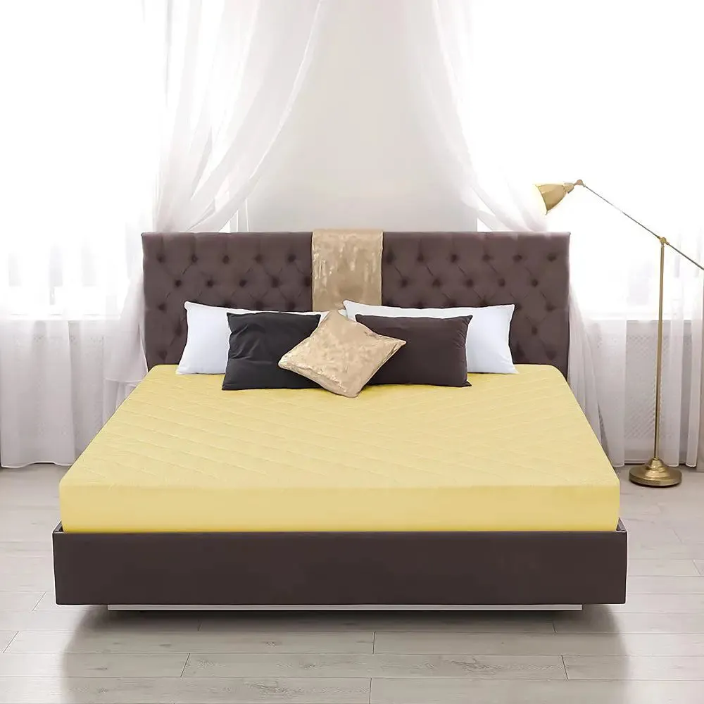 Comfortable &amp; Water Resistant Yellow Quilted Mattress Cover - Queen Size