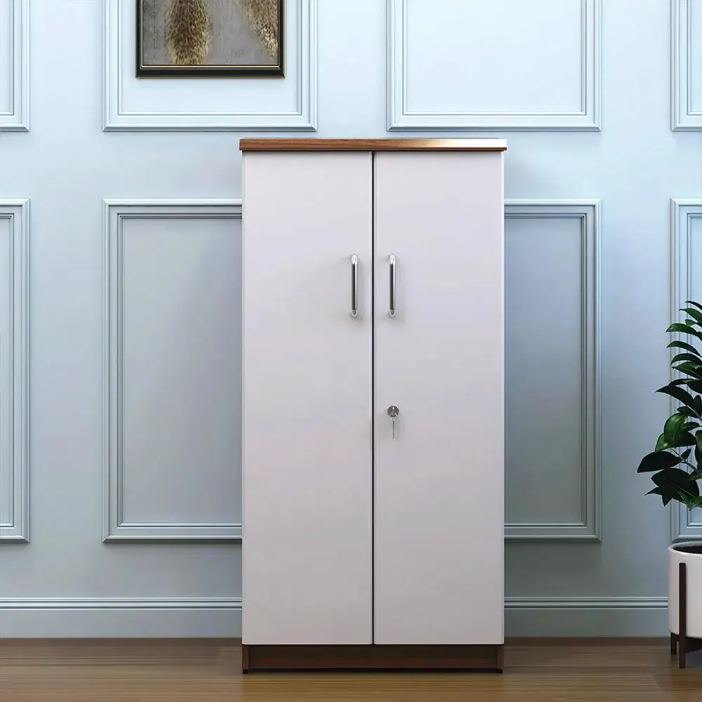 Compact &amp; Premium Ivory &amp; Brown Wooden Bookshelf With 2 Doors