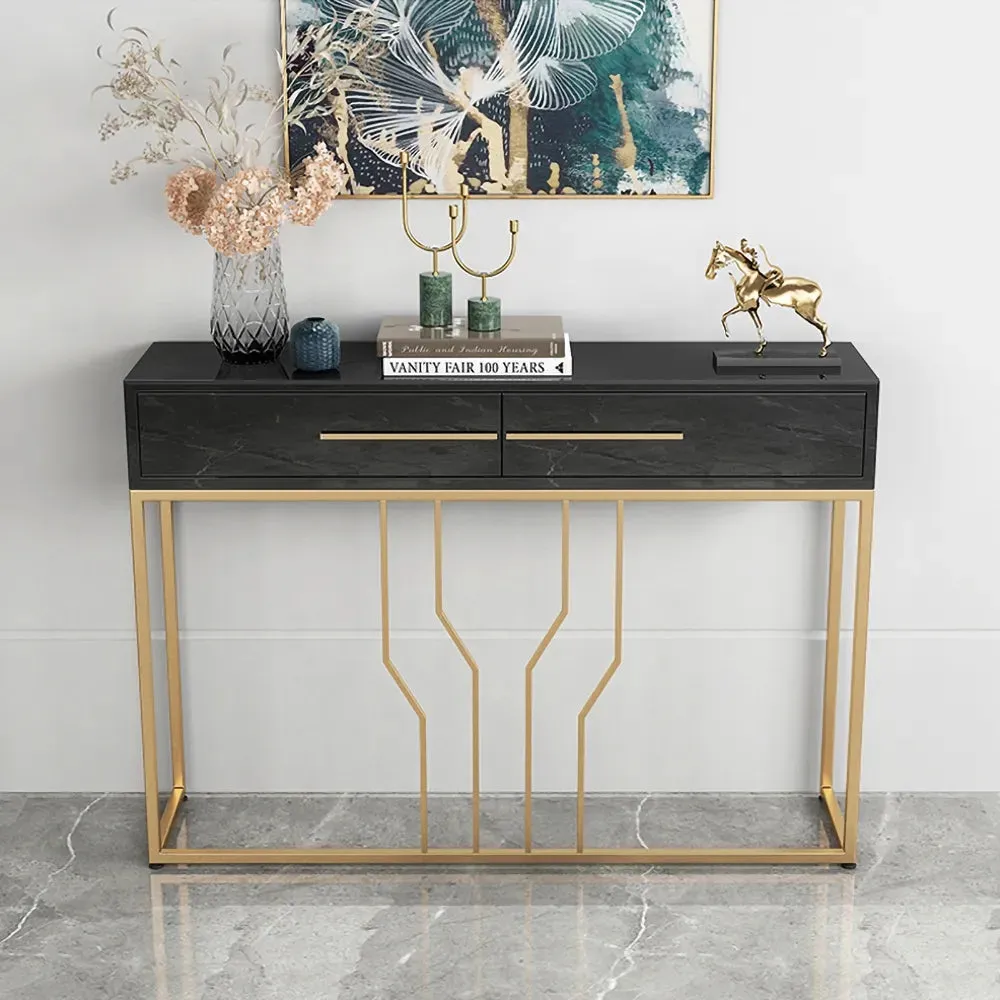 Console Table With Solid Wooden Drawers In Luxury Sleek Golden Design