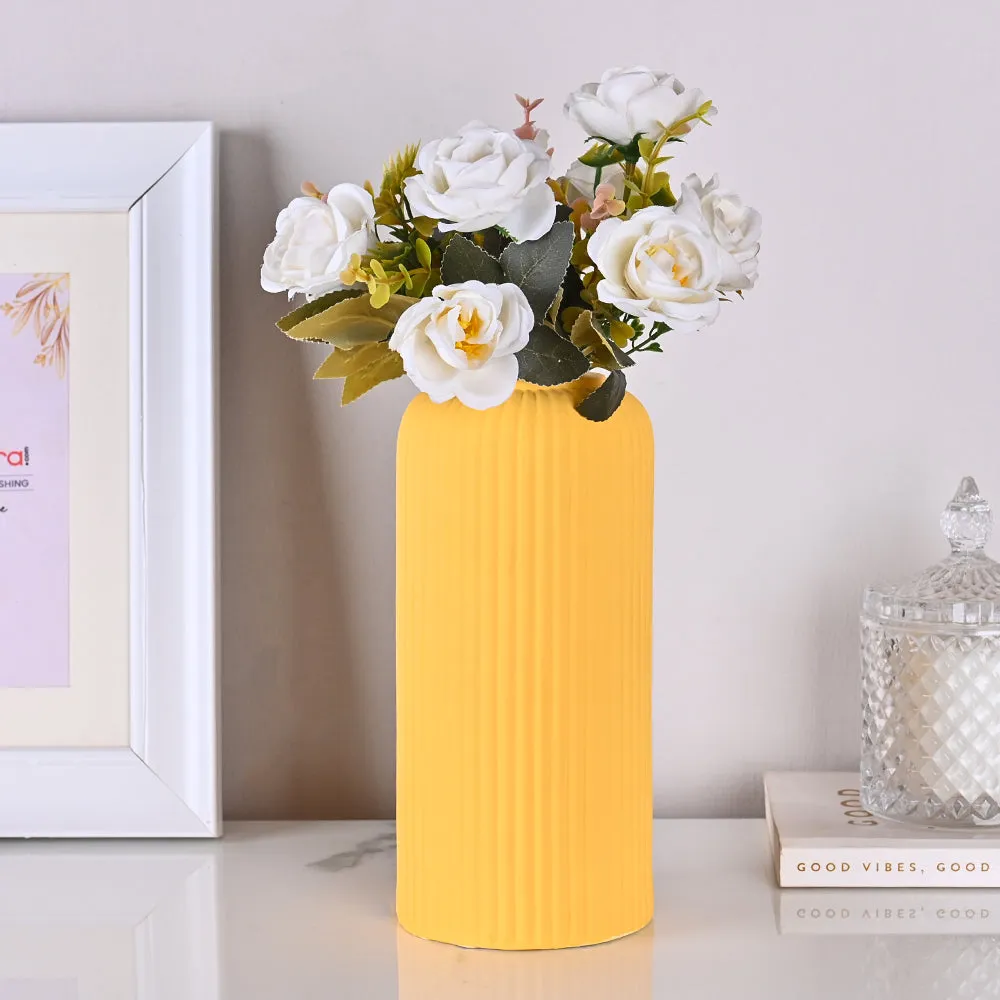 Contemporary Ribbed Textured Premium Ceramic Flower Vase (Available in Multiple colors) Yellow