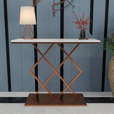 Copper Console Table In Geometric Criss Cross Pattern