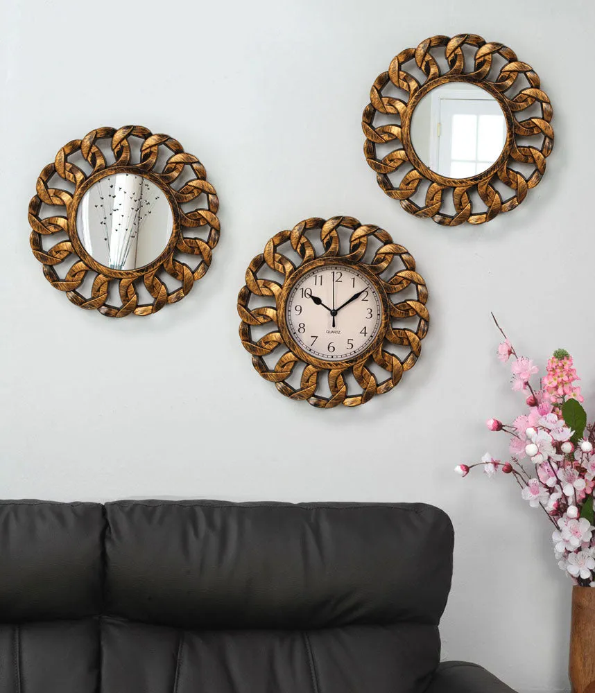 Copper Roped Designer Wall Clock & Mirror Set Of 3