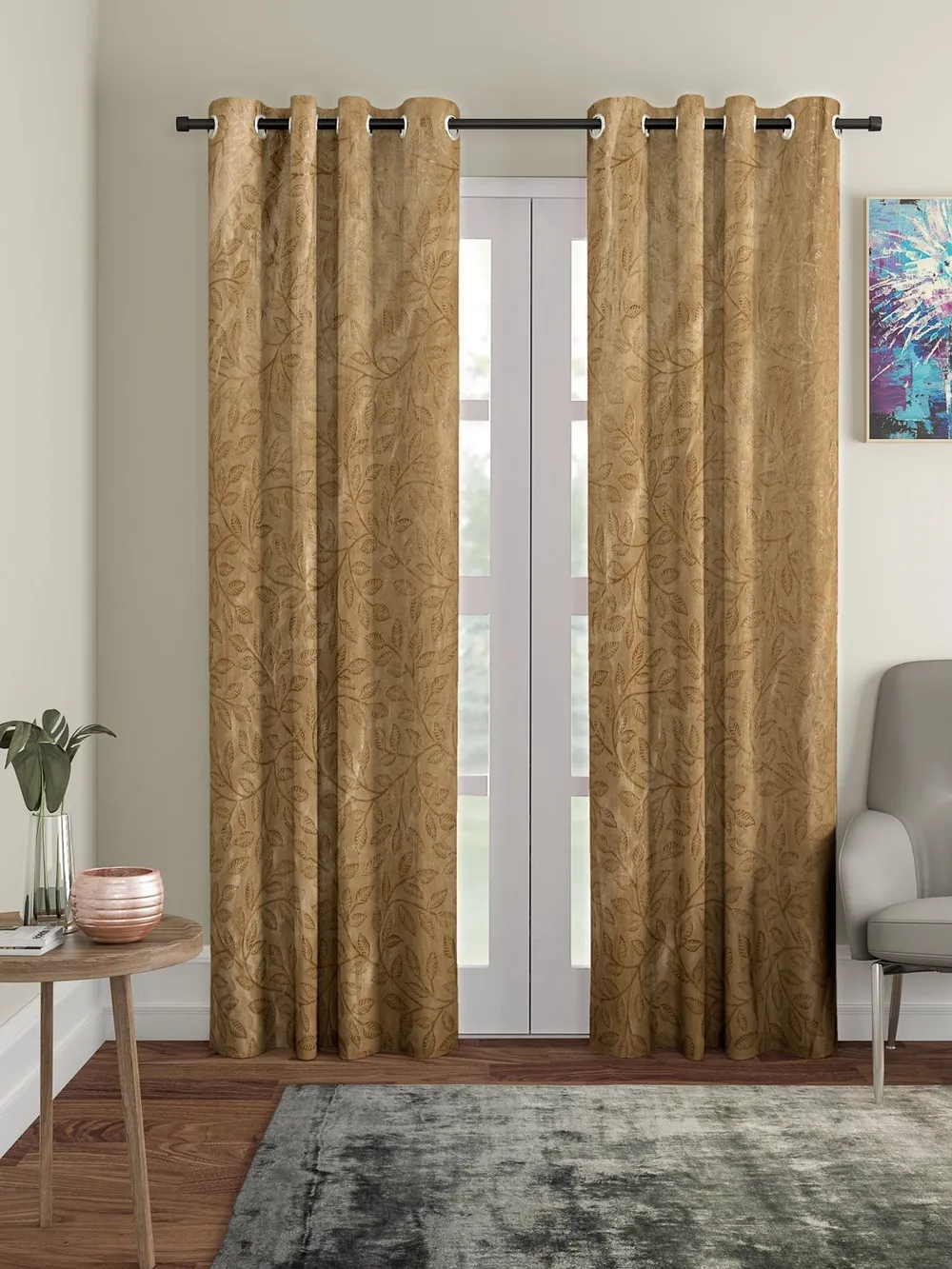 Cortina Camel Color Designer Eyelet Door Curtain Regular (Size: 210 cm x 115 cm)