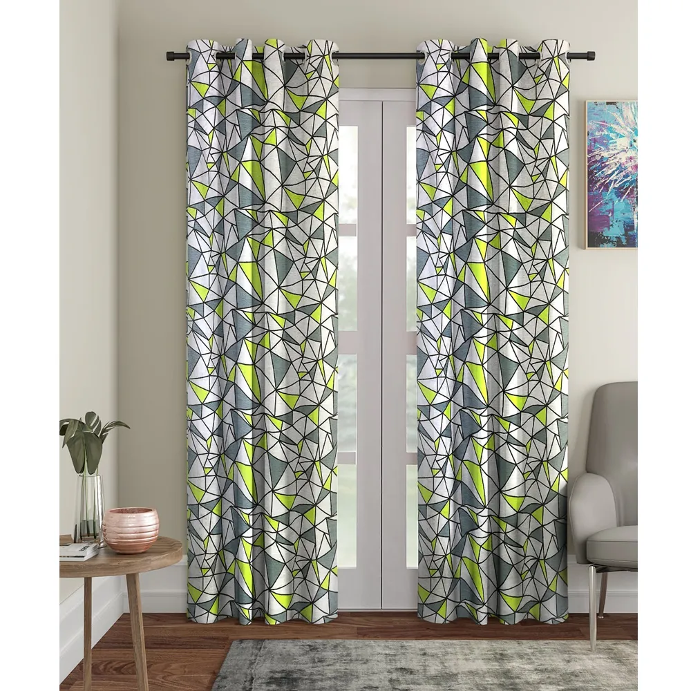 Cortina Geometric Yellow & Grey Sheer Door Net Curtain