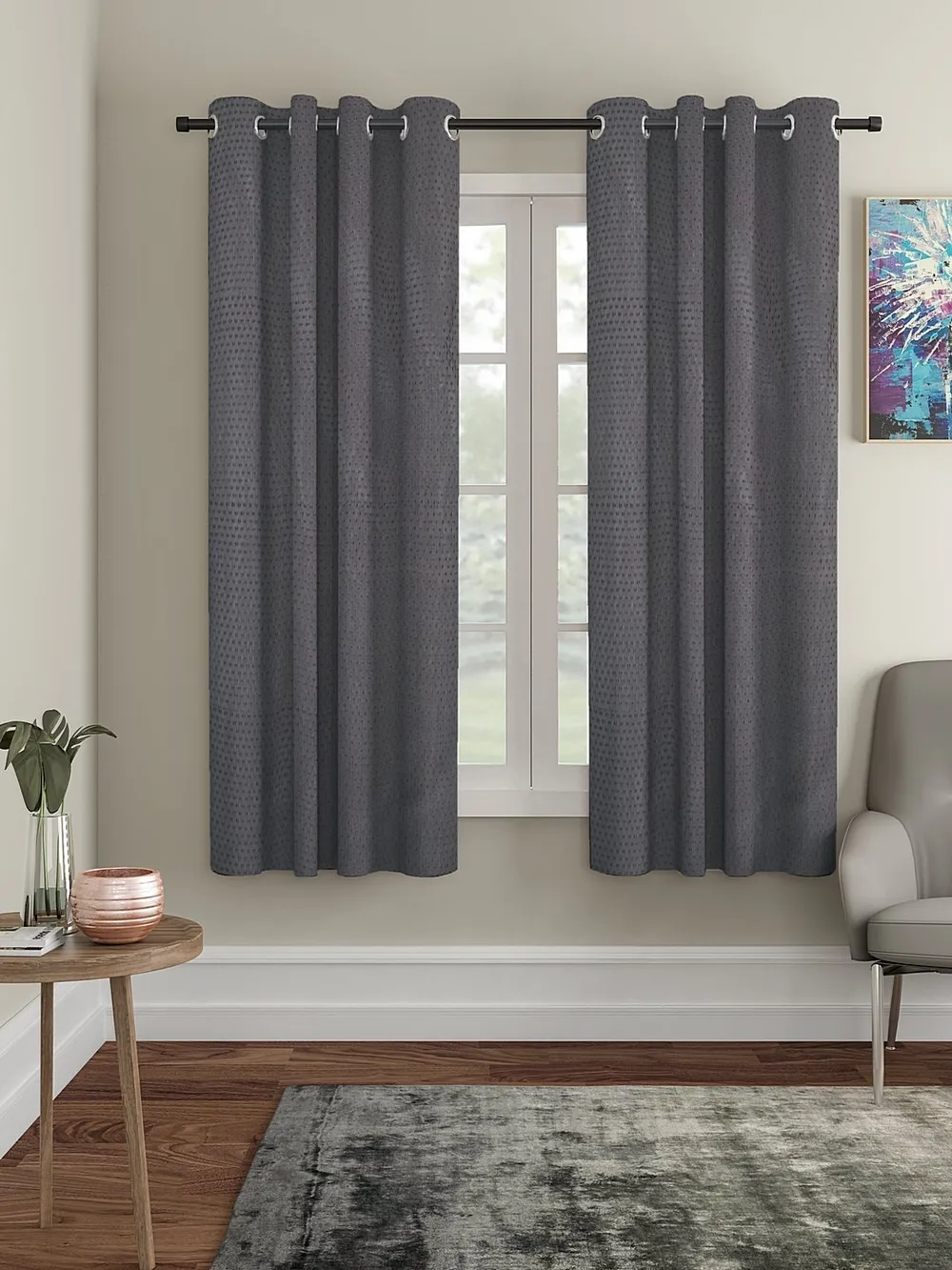 Cortina Grey Designer Eyelet Window Curtain Pack Of 2