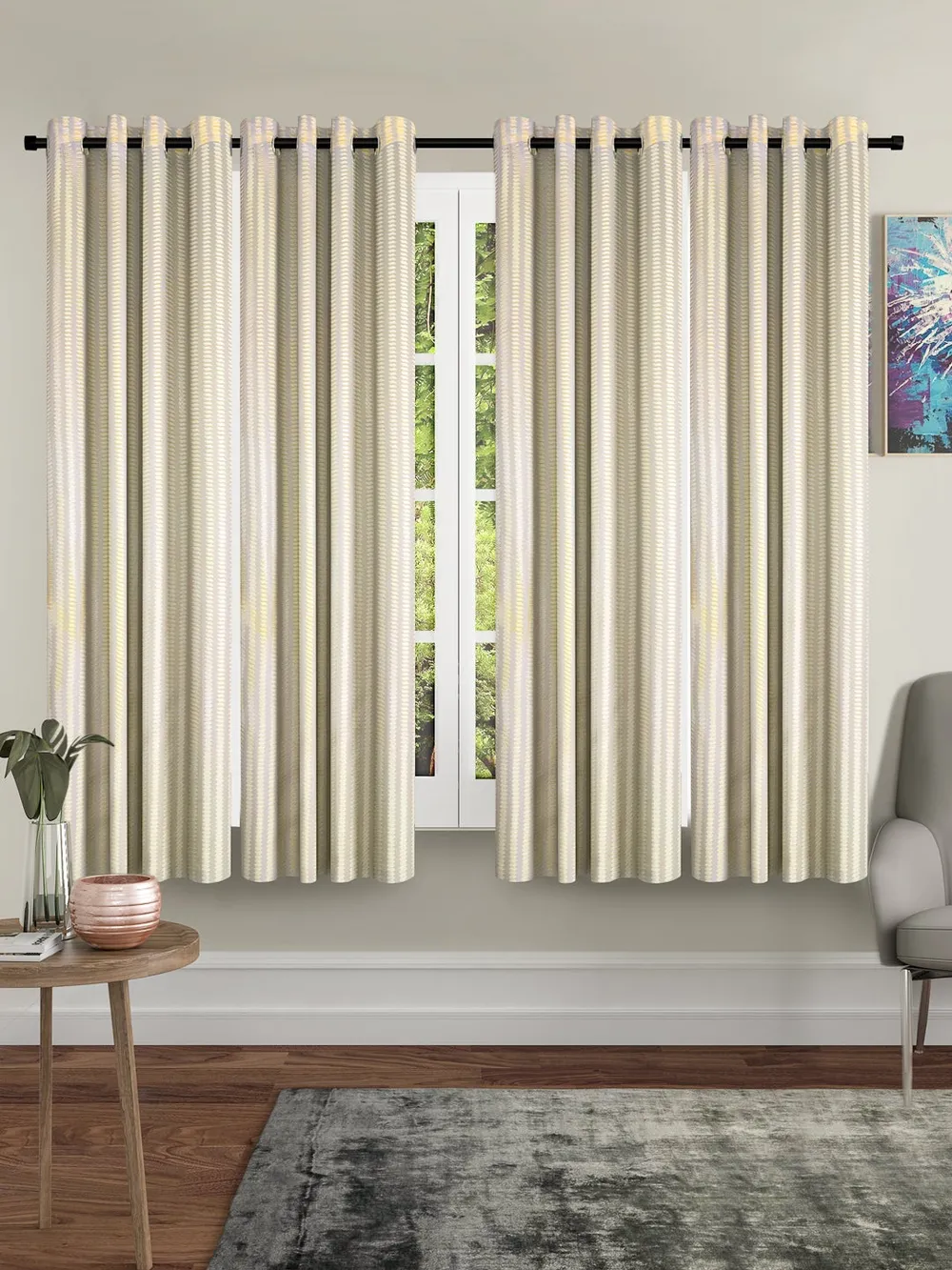 Cortina Light Yellow Designer Sheer Window Net Curtain Pack Of 4