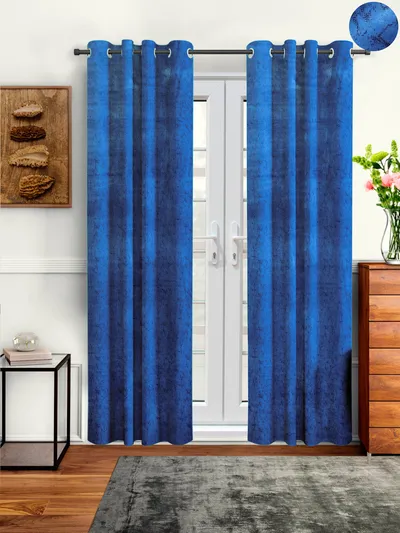 Cortina Luscious Navy Blue Velvet Soft Eyelet Curtain-Set of 2