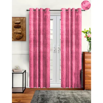 Cortina Luscious Pink Velvet Soft Eyelet Curtain-Set of 2