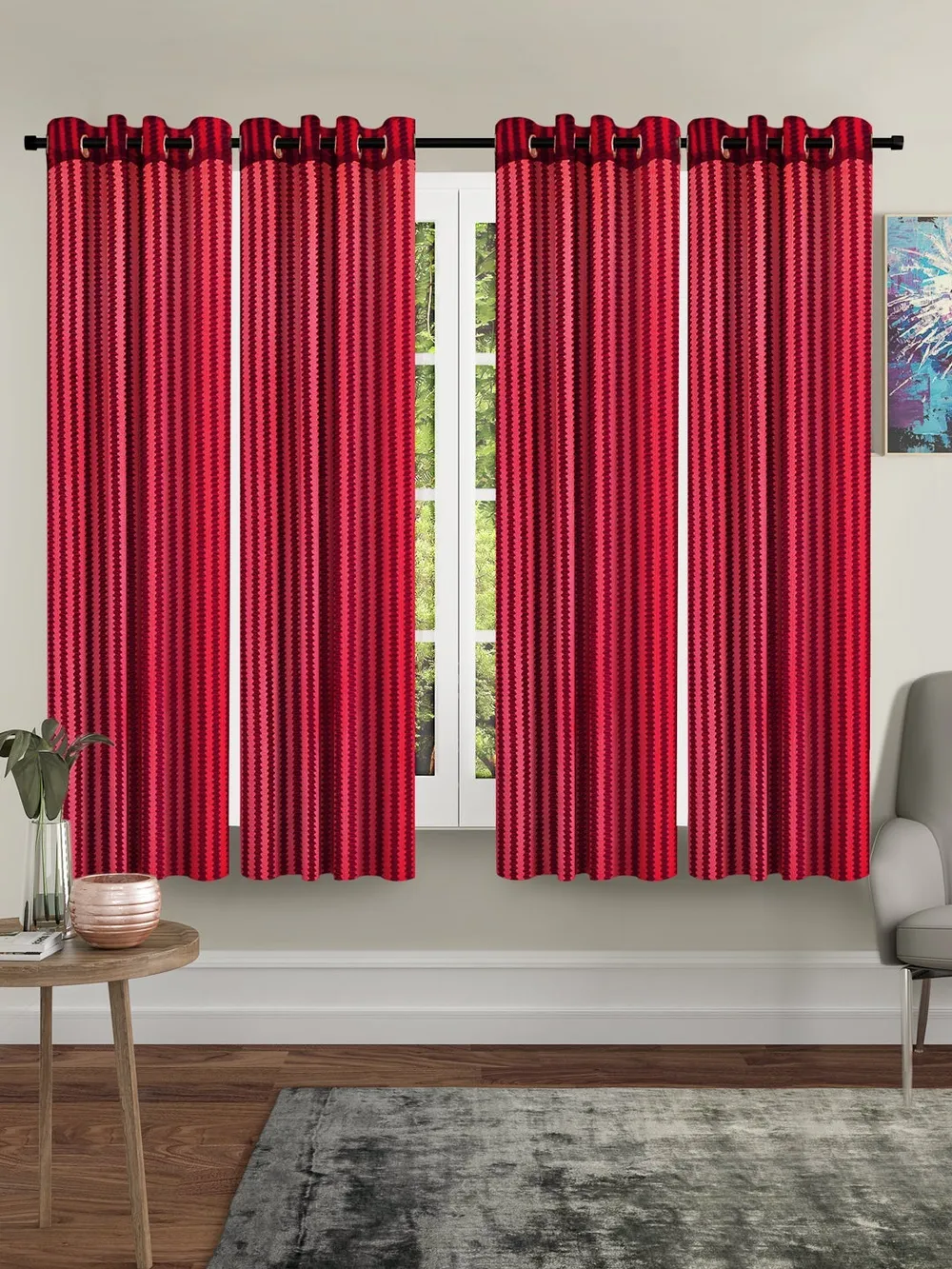 Cortina Rich Red Sheer Window Net Curtain Pack Of 4