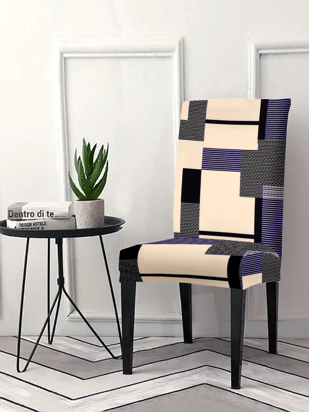 Cortina Spandex Stretchable Brown Abstract Print Polyester Chair Cover (Set of 2, 4 & 6)