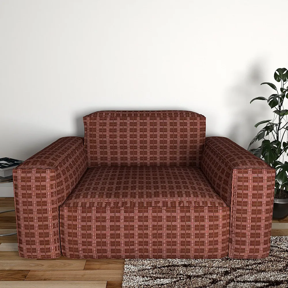 Cortina Spandex Stretchable Checkered Brown Sofa Slipcover One Seater Sofa Slipcover