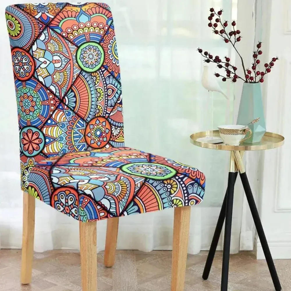 Cortina Spandex Stretchable Contemporary Print Elastic Multi-color Chair Cover Pack of 2
