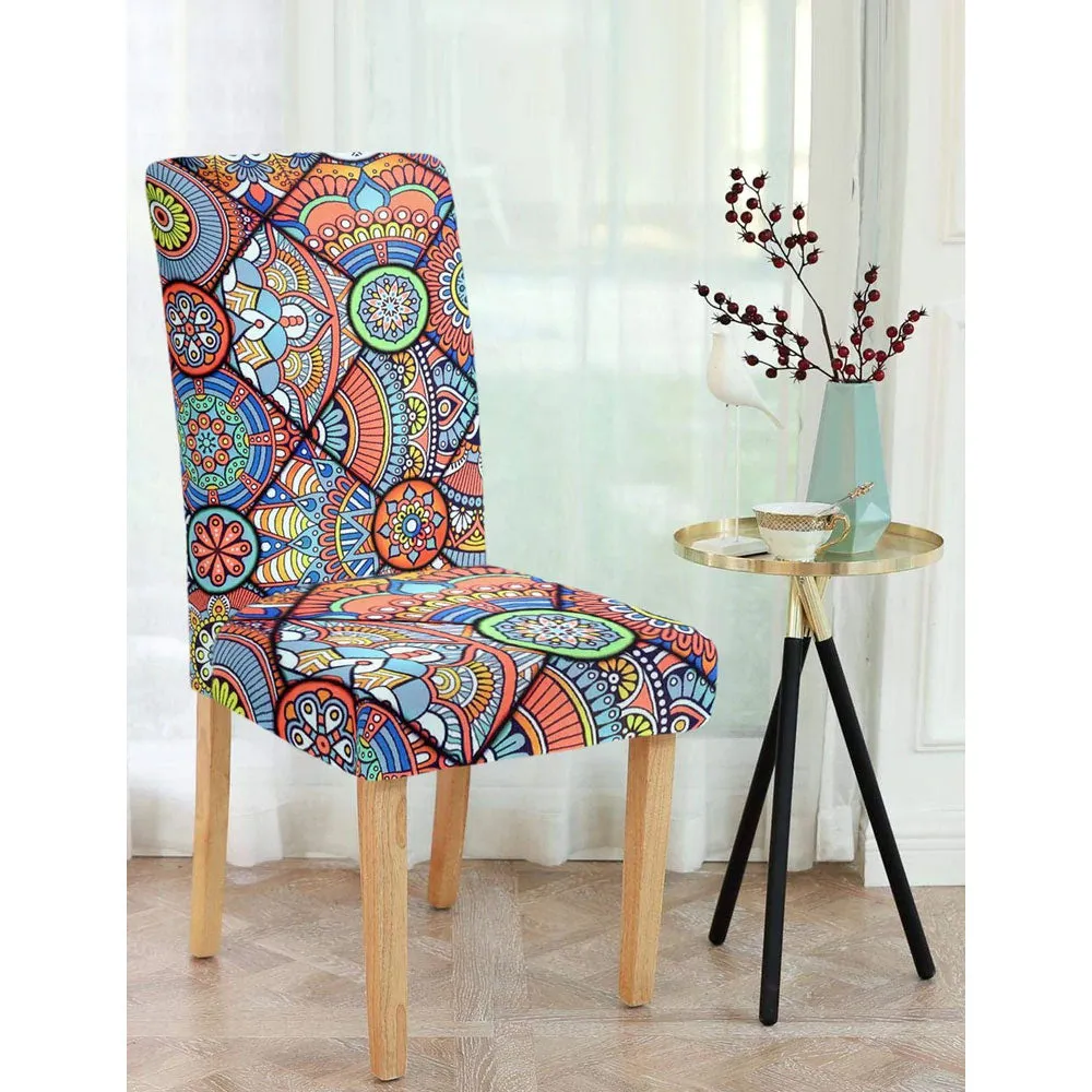 Cortina Spandex Stretchable Contemporary Print Elastic Multi-color Chair Cover Set of 2