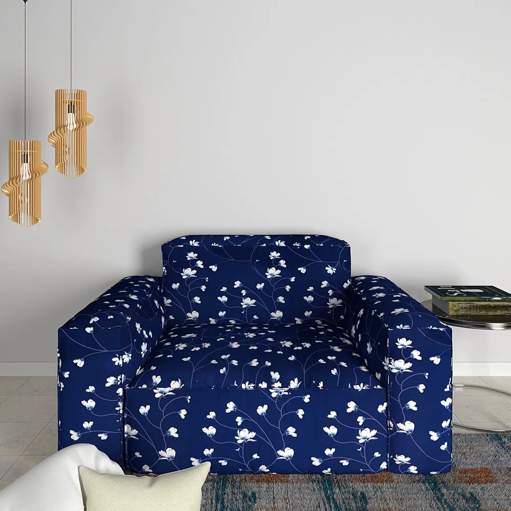 Cortina Spandex Stretchable Floral Print Blue Sofa Slipcover