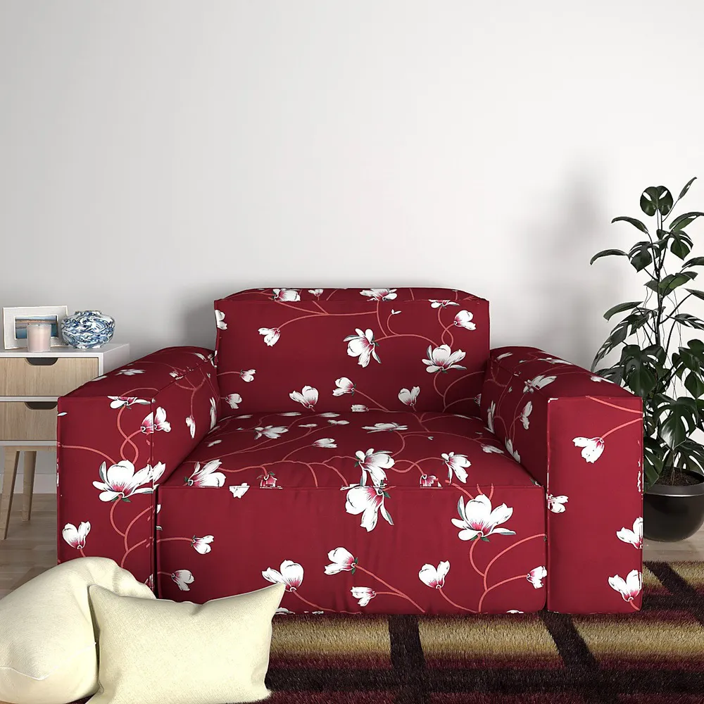 Cortina Spandex Stretchable Floral Print Maroon Sofa Slipcover