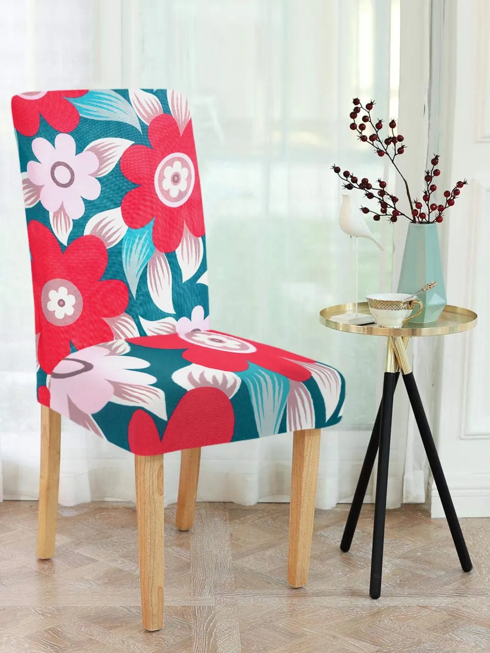 Cortina Spandex Stretchable Floral Printed Elastic Multi Color Chair Cover