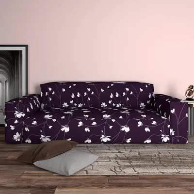 Cortina Spandex Stretchable Floral Printed Purple Sofa Slip cover