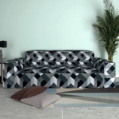 Cortina Spandex Stretchable Geometric Print Grey Sofa Slip cover