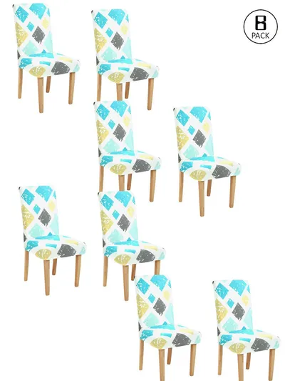 Cortina Spandex Stretchable Geometric Printed Elastic Blue Chair Cover