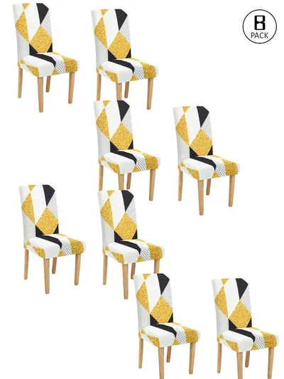 Cortina Spandex Stretchable Geometric Printed Elastic Yellow Chair Cover