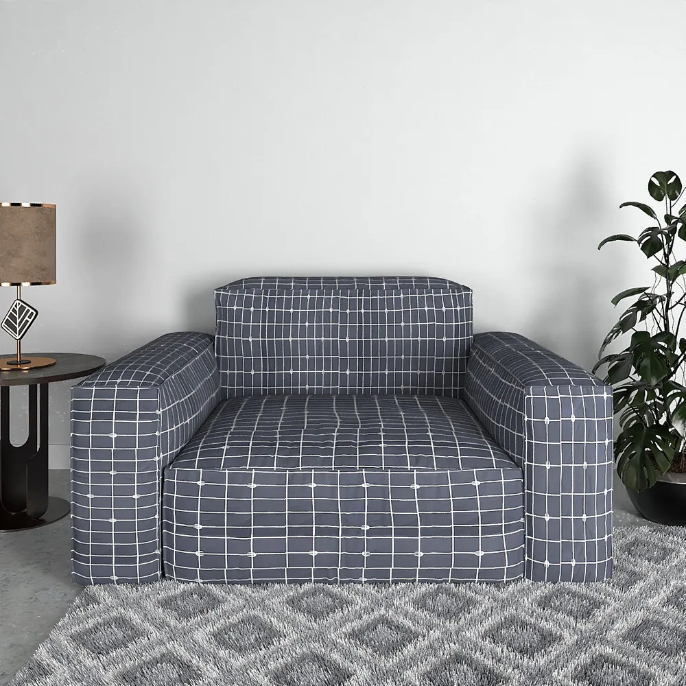 Cortina Spandex Stretchable Grey & White checkered Sofa Slipcover